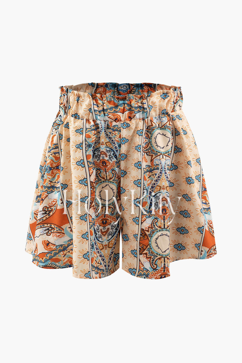 Boho Print Paperbag Waist Wide Leg Shorts
