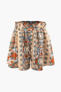Boho Print Paperbag Waist Wide Leg Shorts