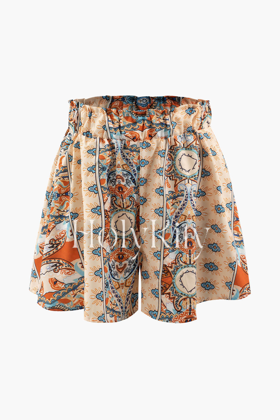Boho Print Paperbag Waist Wide Leg Shorts