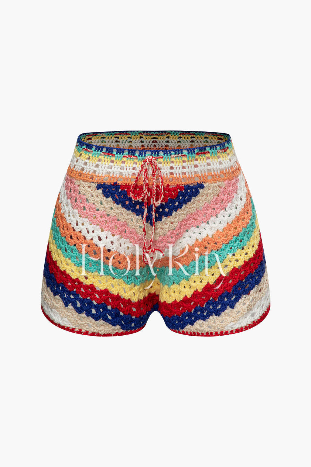 Rainbow Crochet Tie Waist Shorts