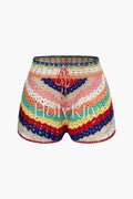 Rainbow Crochet Tie Waist Shorts