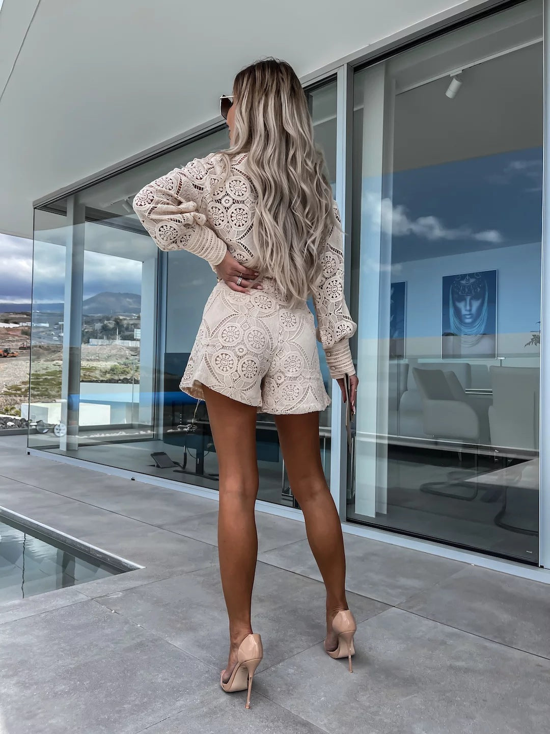Fashion Lace Shirt and Shorts Set