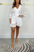 Emilee Lace Tie Neck Bell Sleeve Top and Elastic Waist Loose Shorts Set
