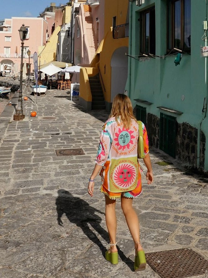 Puff Sleeve Printed Shirt and Shorts