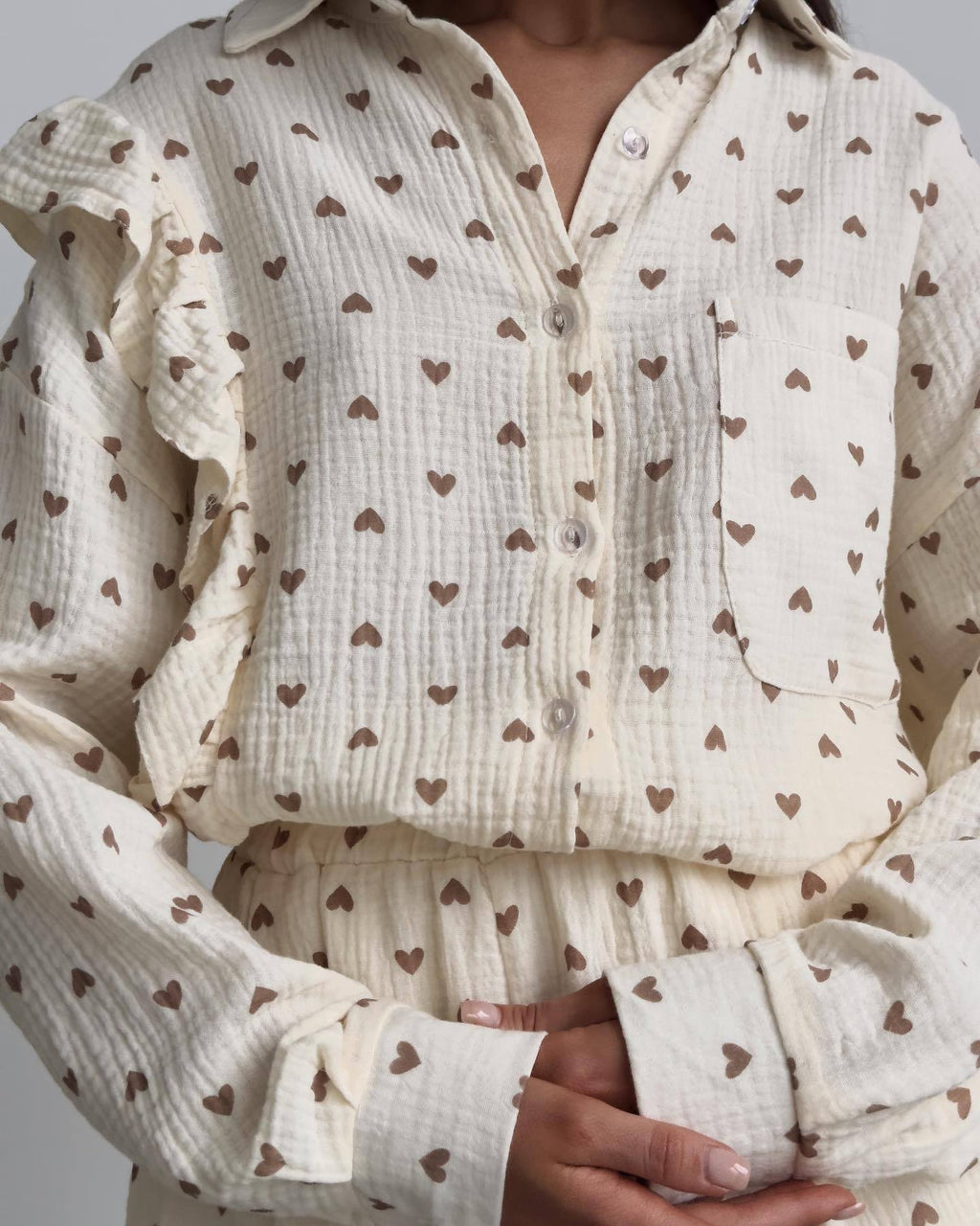 Ruffle Heart Printed Shirt and Shorts Set