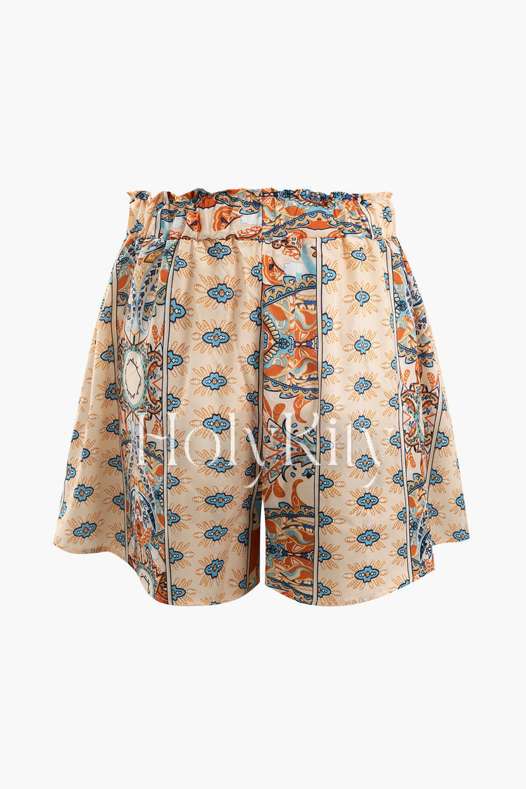 Boho Print Paperbag Waist Wide Leg Shorts