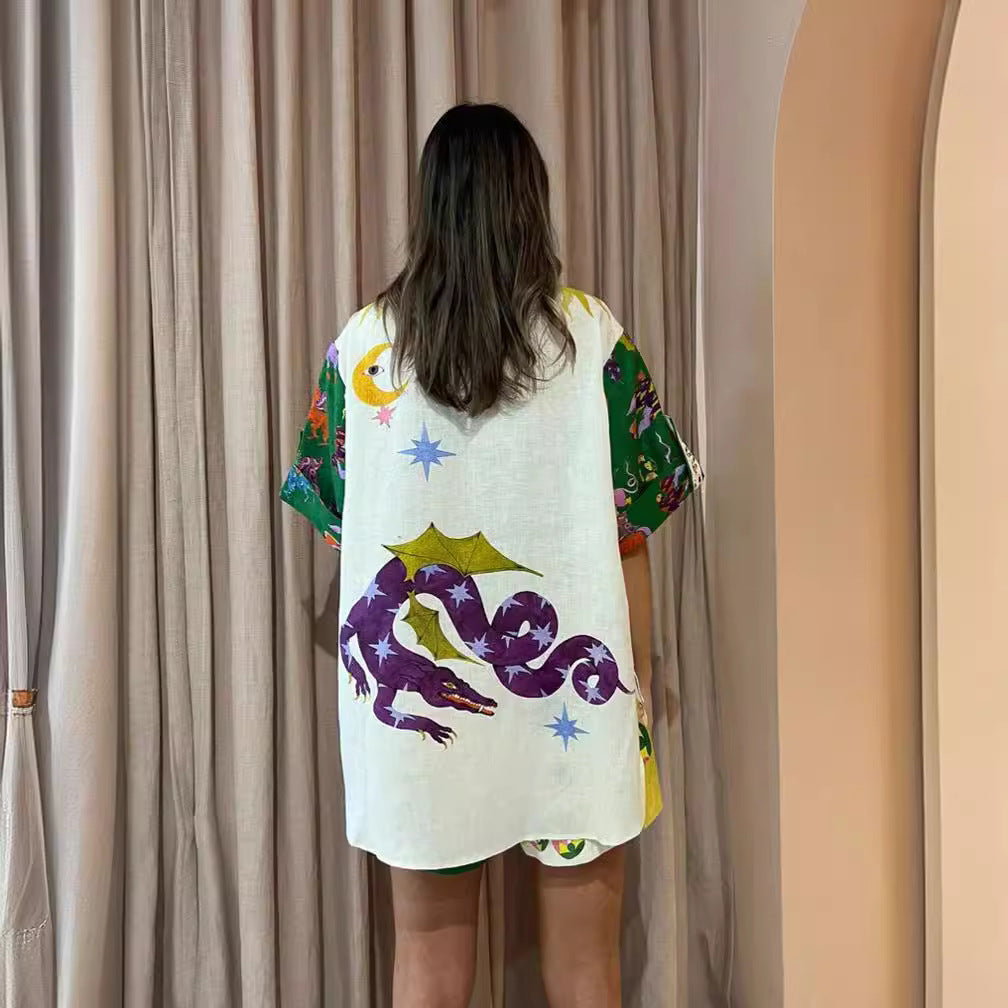 Graffiti Printed Shirt and Shorts Set