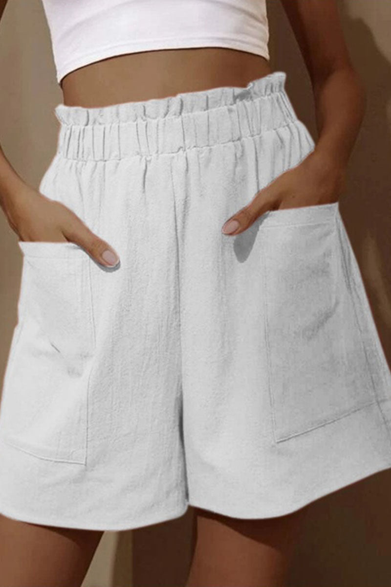 Fashion Casual Solid Pocket Loose High Waist Wide Leg Bottoms(5 Colors)