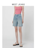 High-Waist Stretch Denim Shorts