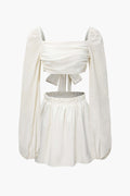 Square Neck Tie Back Crop Top And Elastic Waist Shorts Set
