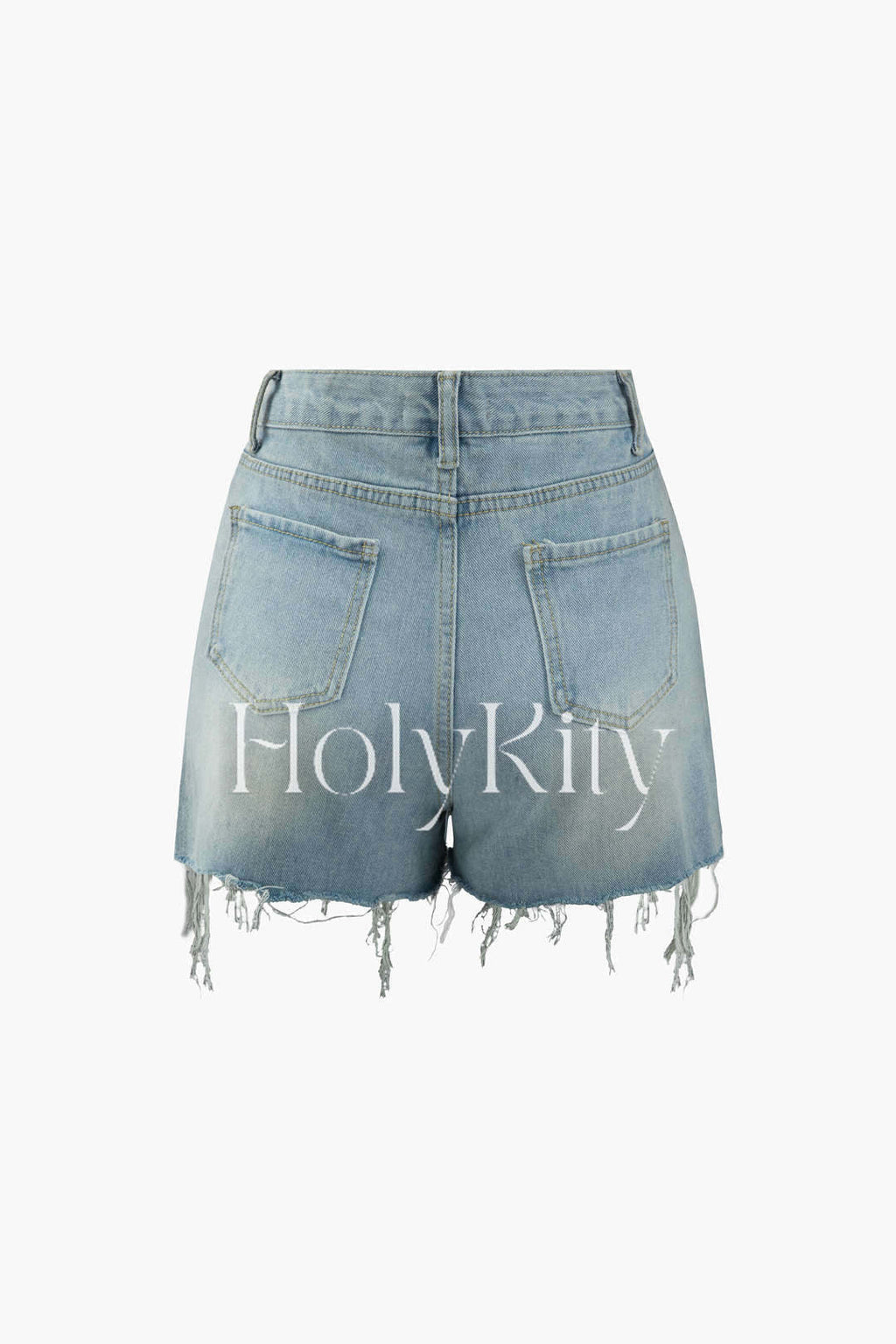Asymmetric Frayed Denim Shorts