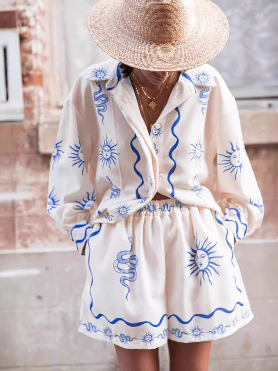 Vacation Sunface Printed Shirt and Shorts Set