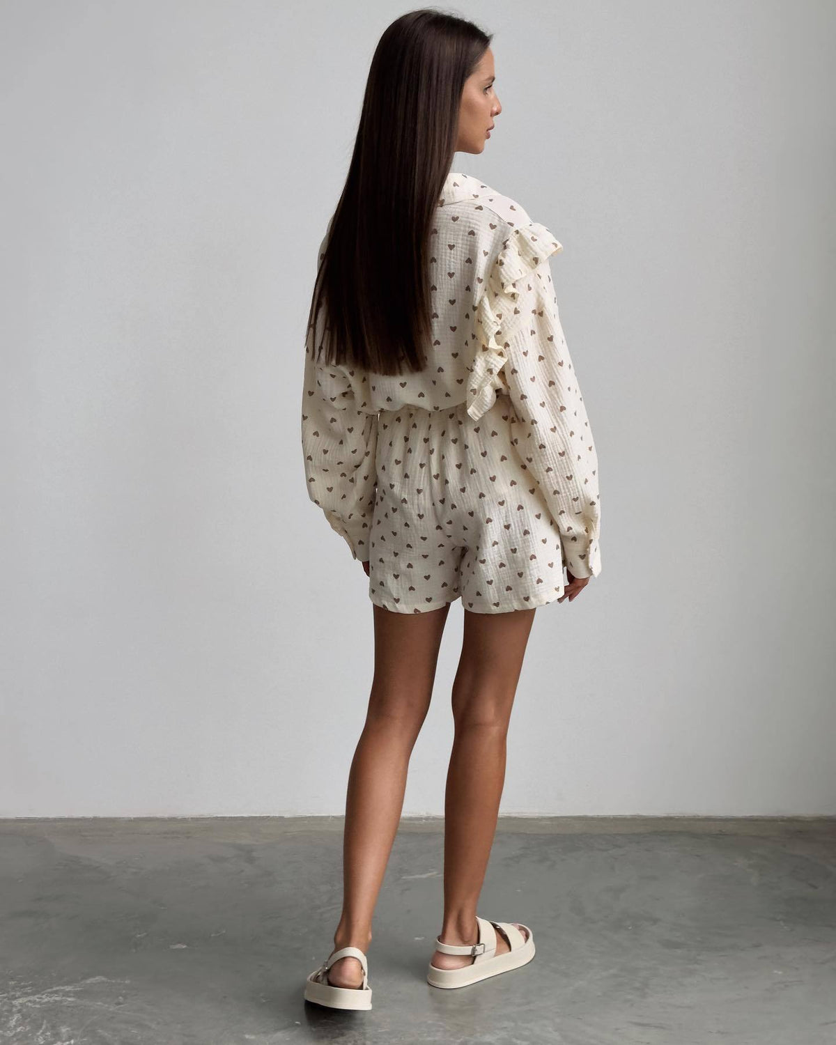 Ruffle Heart Printed Shirt and Shorts Set