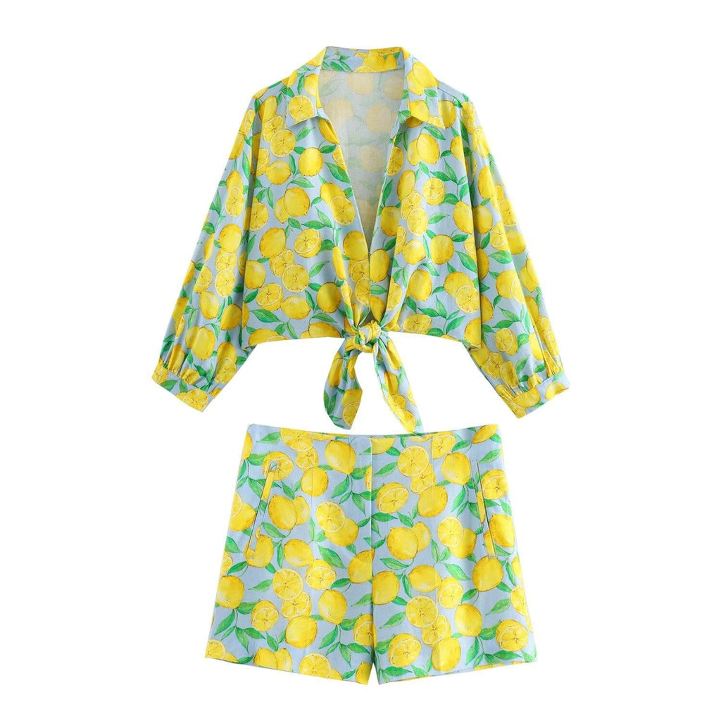 Lemon Print Vacation Shirt and Shorts Set