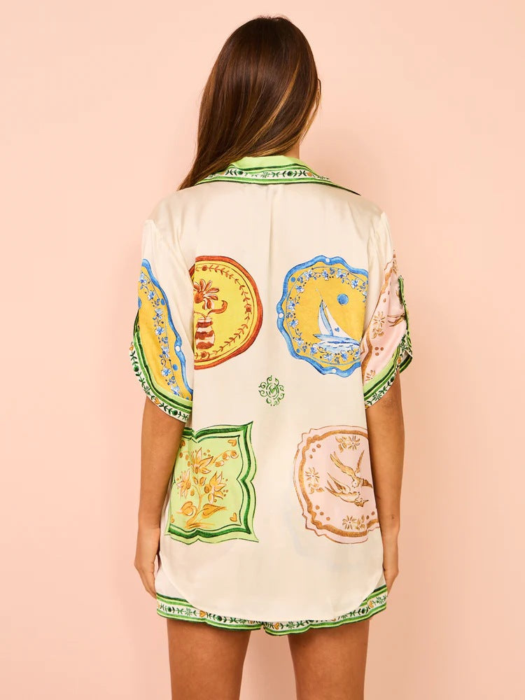 Vacation Printed Short Slevees Shirt and Shorts Set