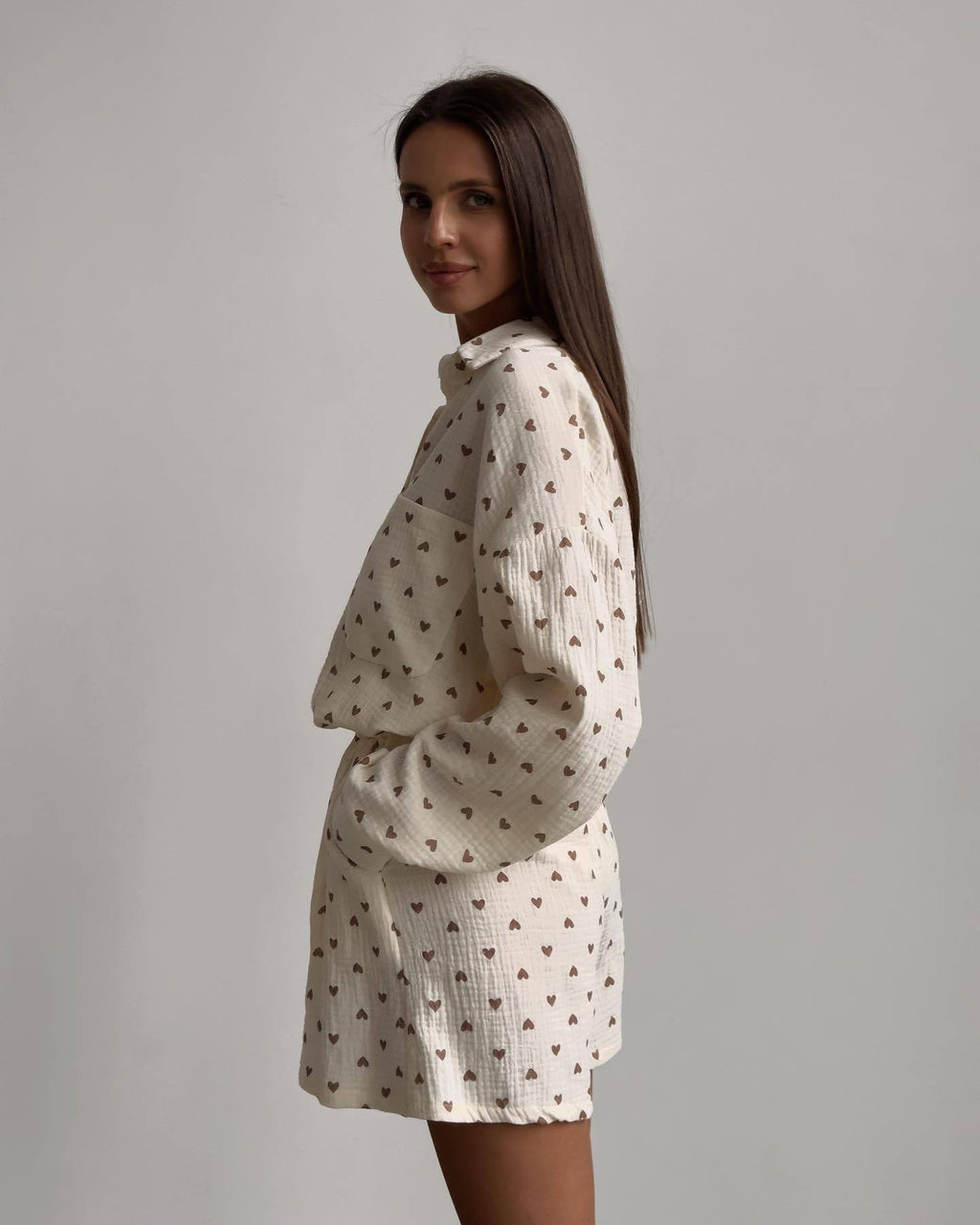 Ruffle Heart Printed Shirt and Shorts Set
