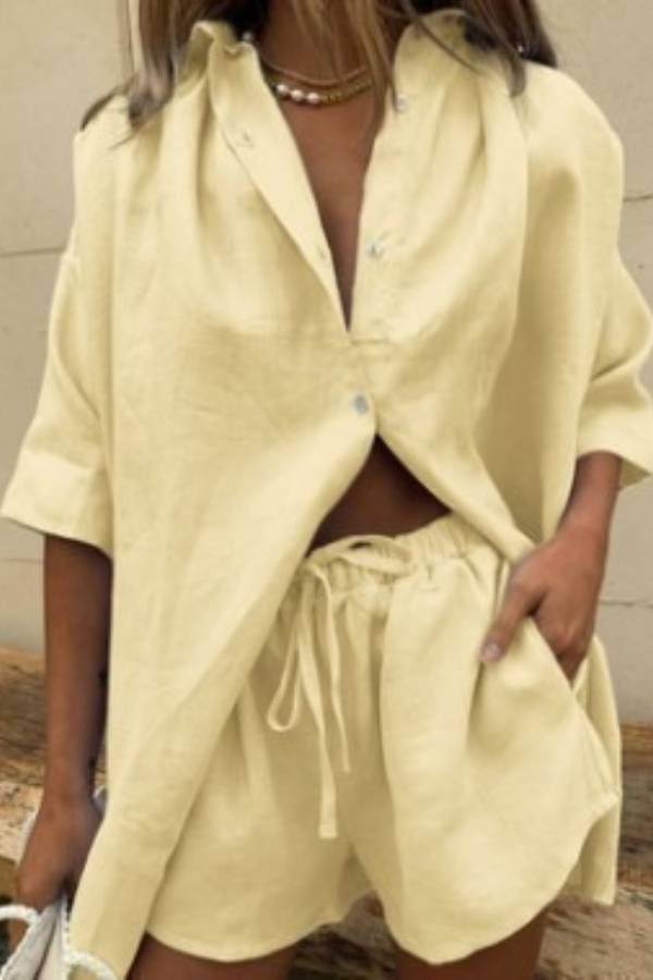 Single-breasted short-sleeved shirt two-piece suit