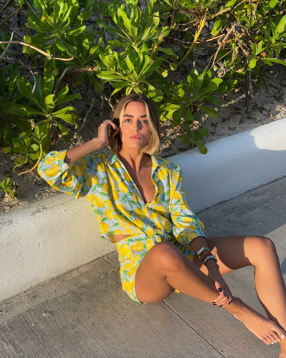 Lemon Print Vacation Shirt and Shorts Set