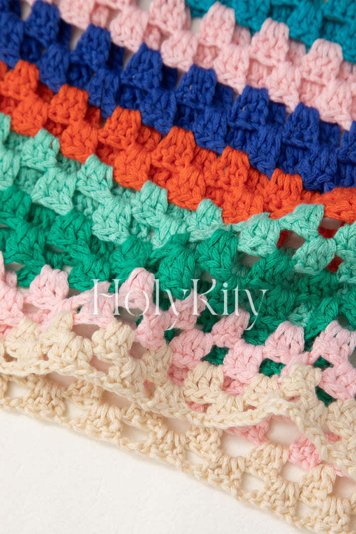 Rainbow Crochet Tie Front Tube Top And Shorts Set