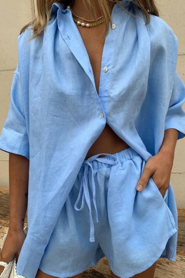 Single-breasted short-sleeved shirt two-piece suit