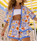 Wavy Lace Graffiti Printed Shirt and Shorts Set