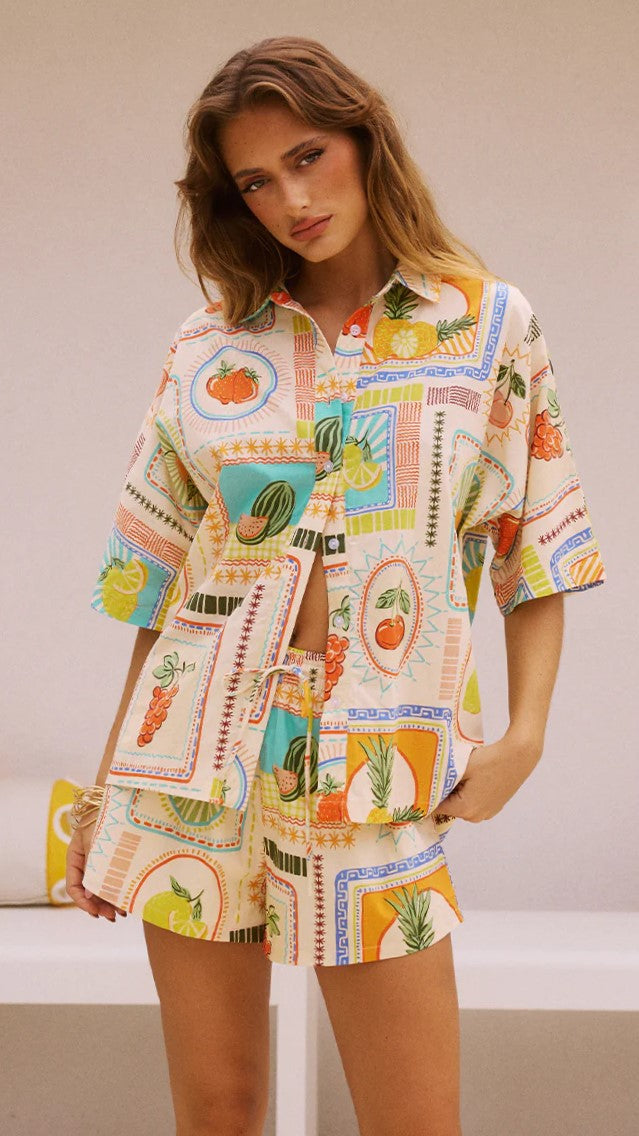 Casual Graffiti Printed Shirt and Shorts Set