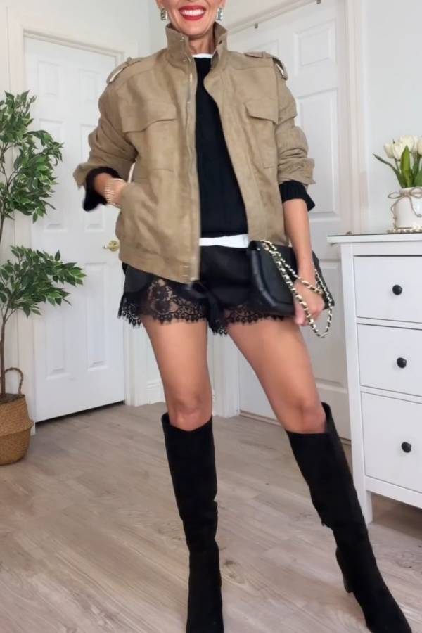 Lace-Paneled Satin Shorts