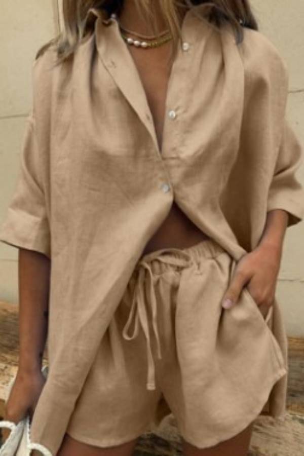 Single-breasted short-sleeved shirt two-piece suit