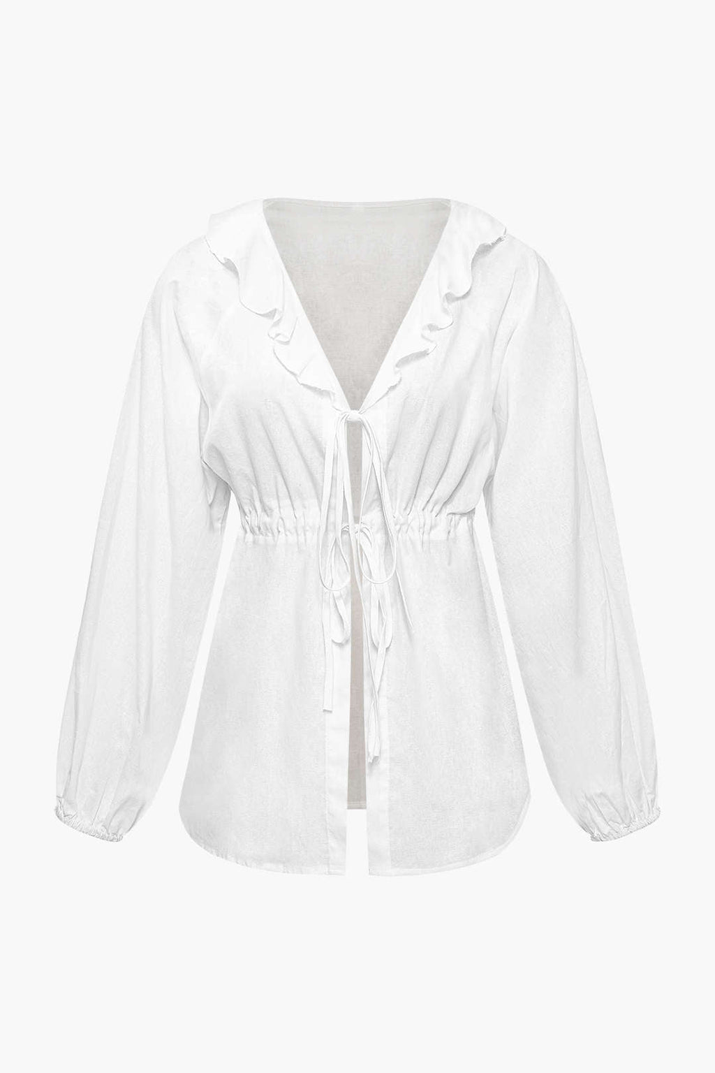 V-neck Frill Tie Front Blouse And Elastic Waist Shorts Set