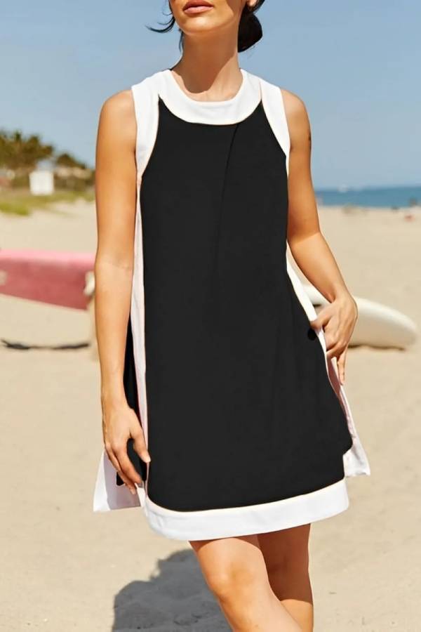 Women's Color Block Sleeveless Side Slit Tops and Matching Shorts Two Piece Set