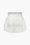 Linen-Blend Frill Elastic Waist Shorts