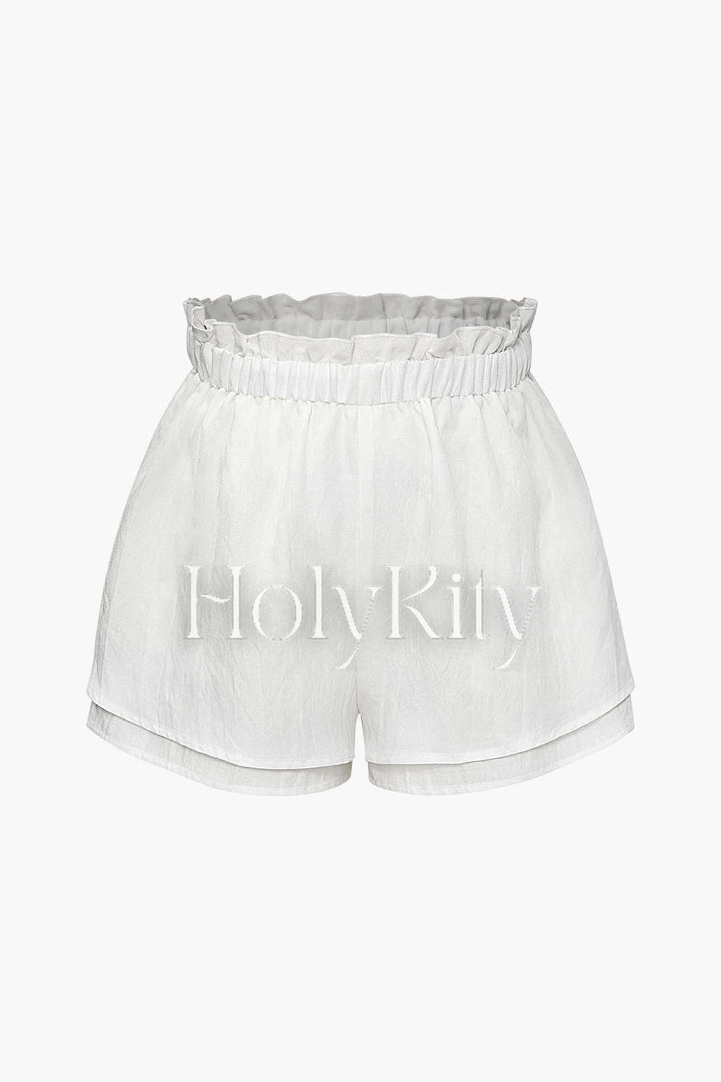 Linen-Blend Frill Elastic Waist Shorts