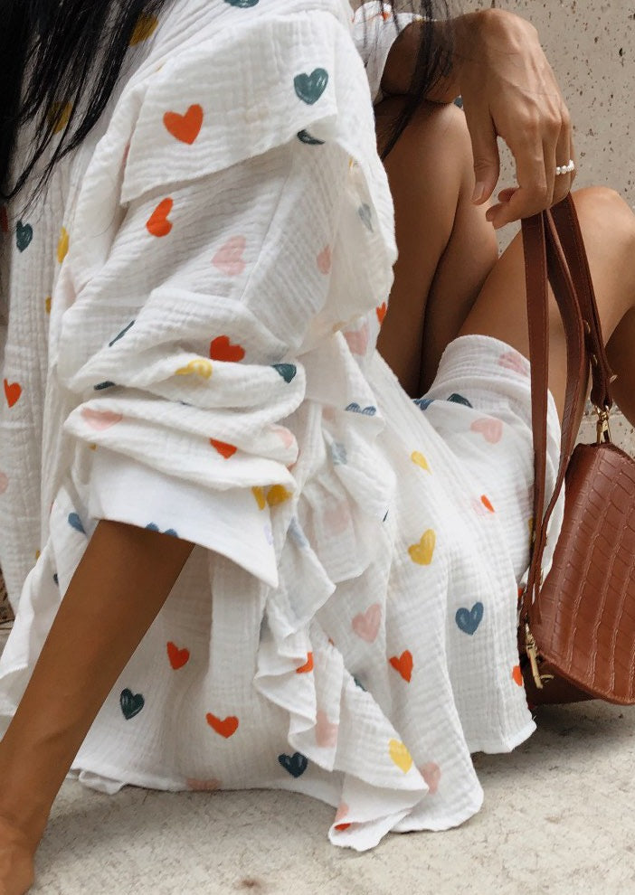 Ruffle Heart Printed Shirt and Shorts Set
