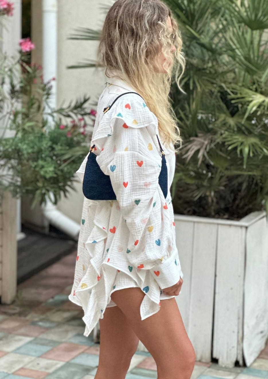 Ruffle Heart Printed Shirt and Shorts Set