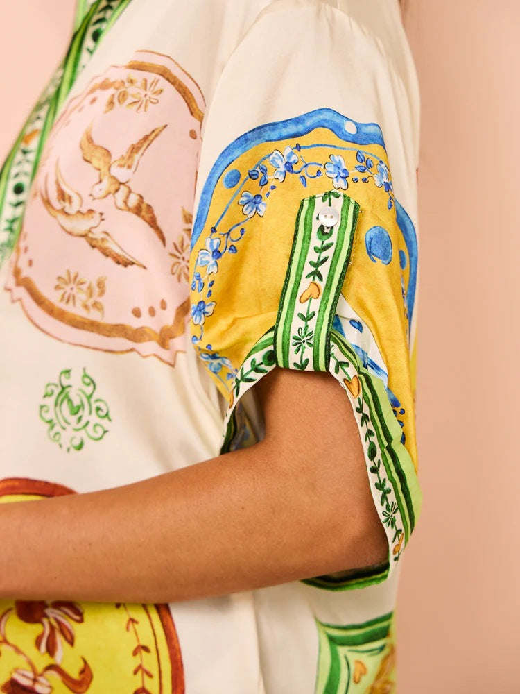 Vacation Printed Short Slevees Shirt and Shorts Set