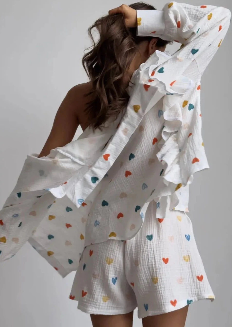 Ruffle Heart Printed Shirt and Shorts Set