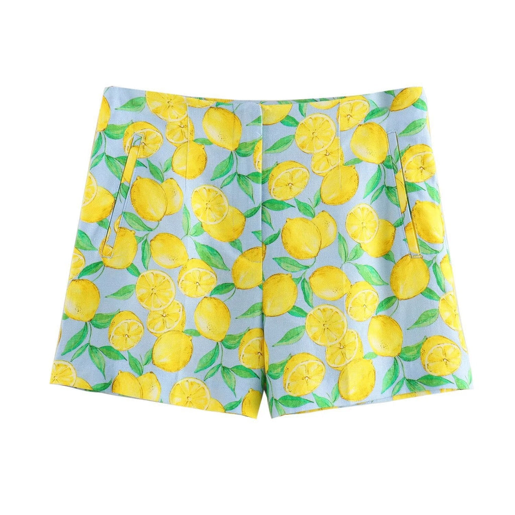 Lemon Print Vacation Shirt and Shorts Set