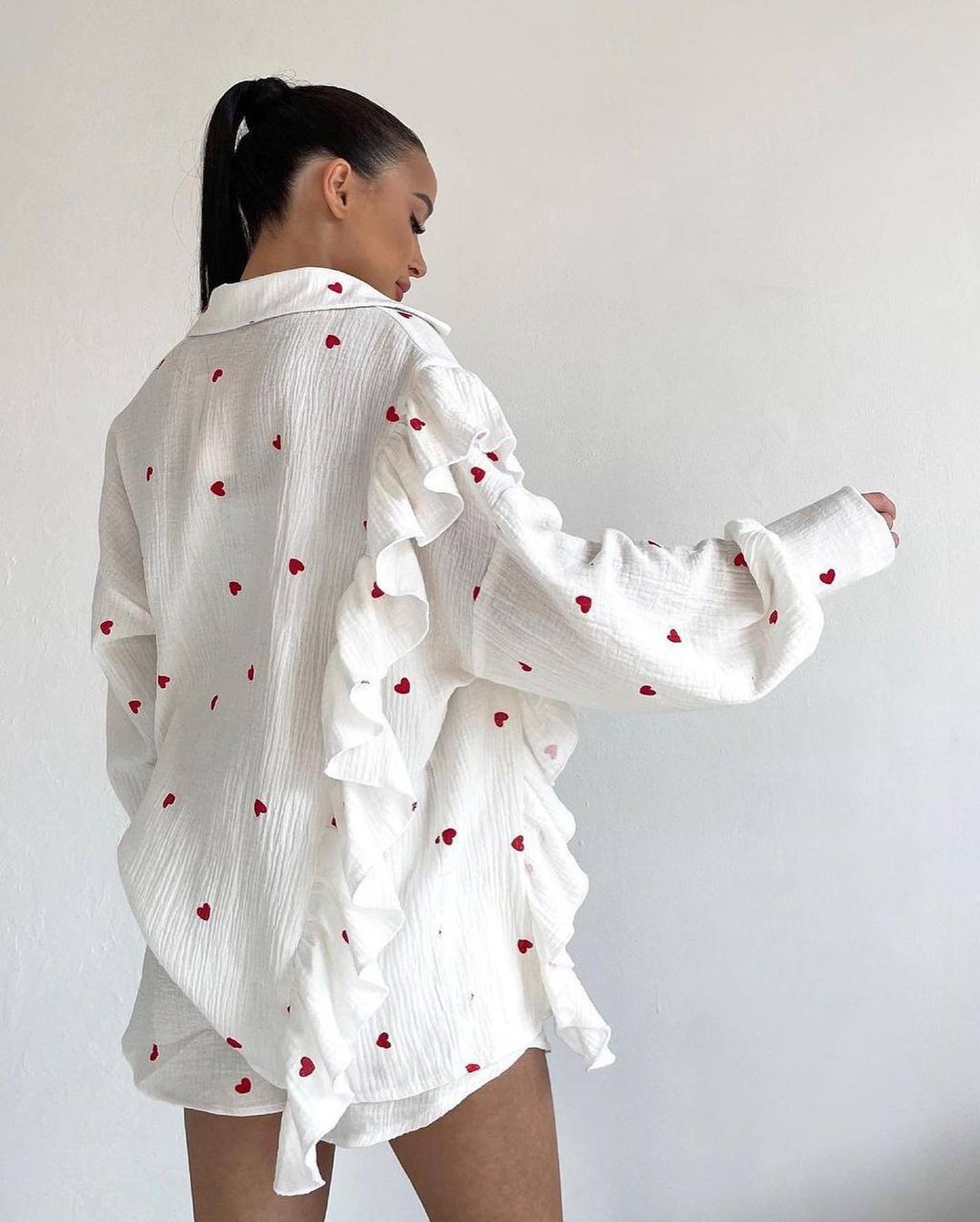 Ruffle Heart Printed Shirt and Shorts Set