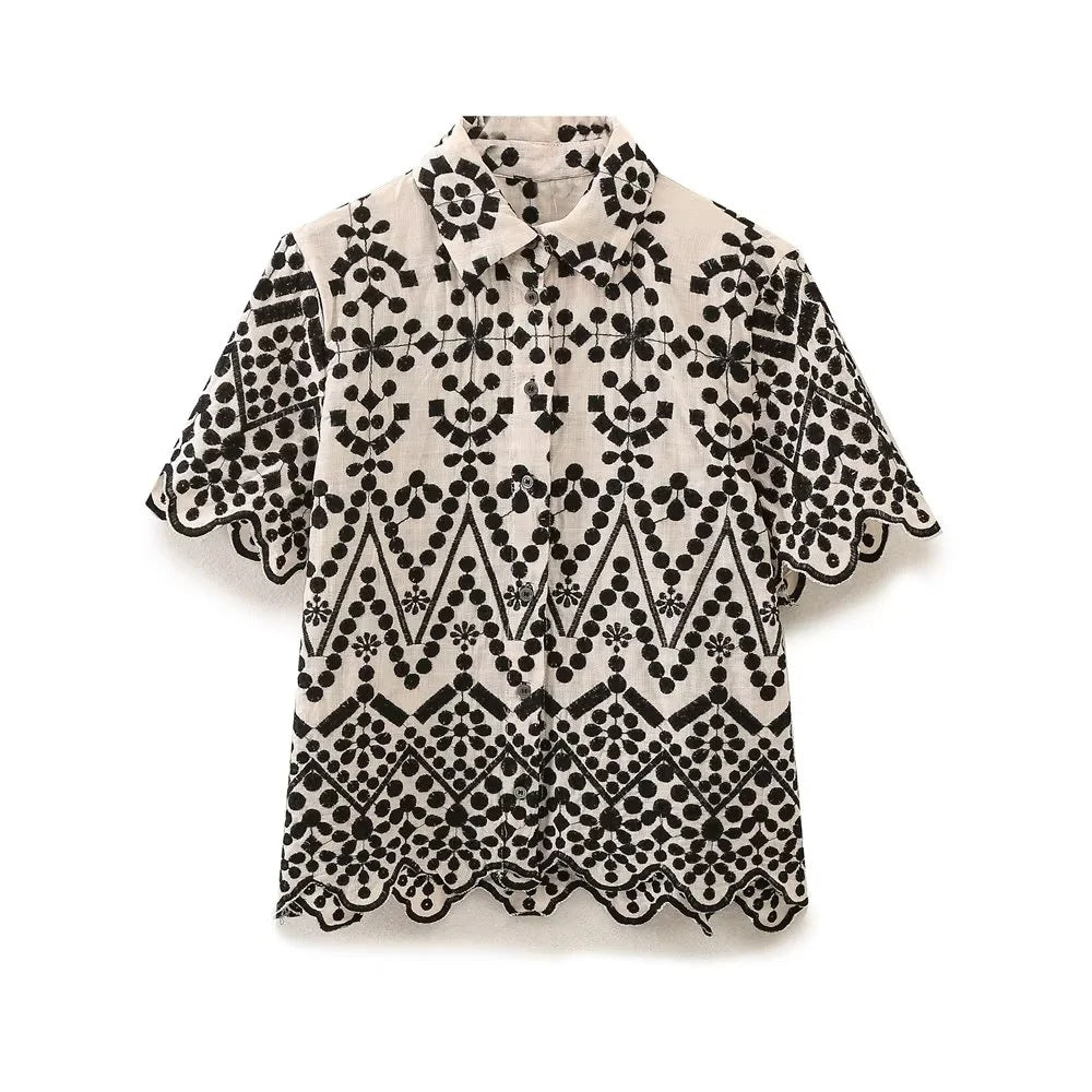 Embroidery Vacation Short Slevees Shirt and Shorts Set