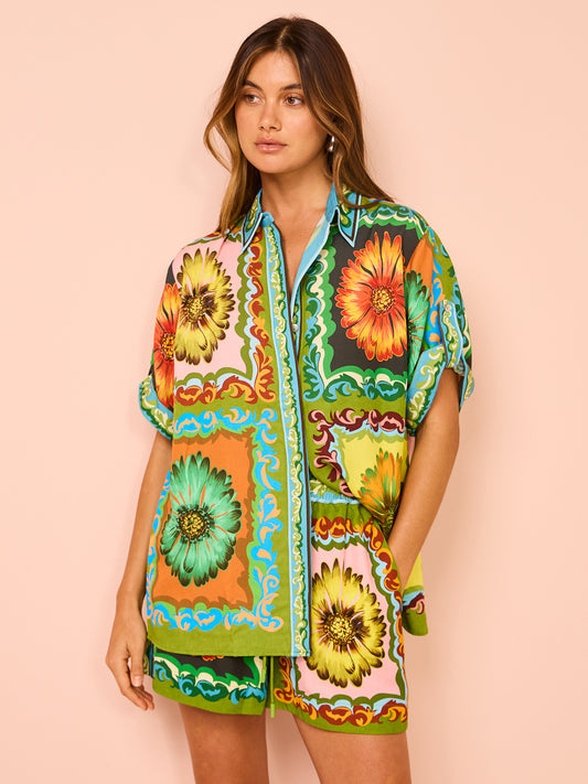 Vacation Printed Short Slevees Shirt and Shorts Set