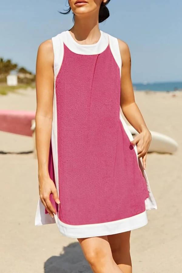Women's Color Block Sleeveless Side Slit Tops and Matching Shorts Two Piece Set