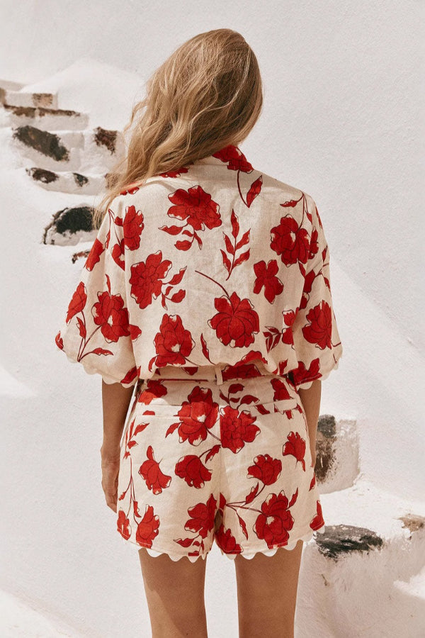 Fashionable and versatile lace print. stylish and casual Shorts Set