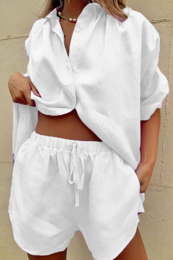 Single-breasted short-sleeved shirt two-piece suit