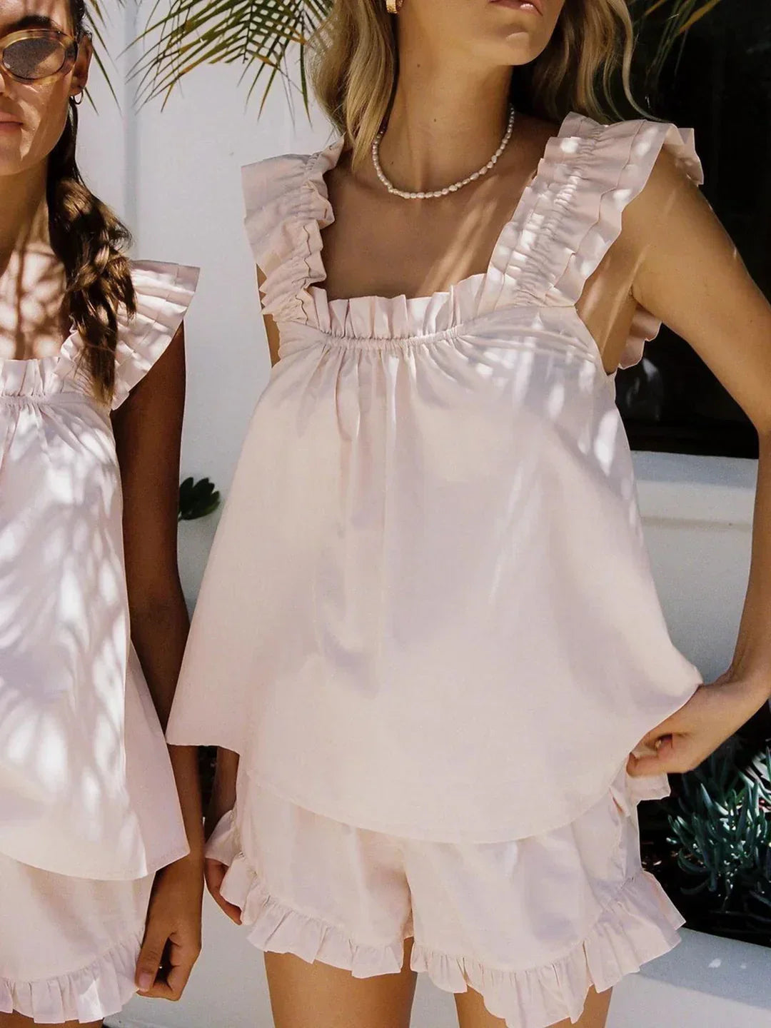 Always Chic Cotton Sling Ruffle Shorts Set
