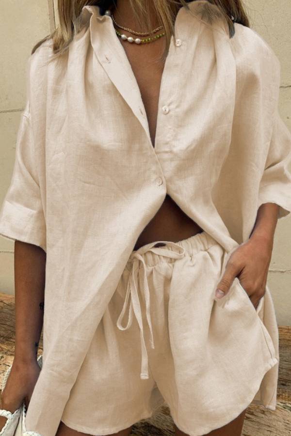 Single-breasted short-sleeved shirt two-piece suit