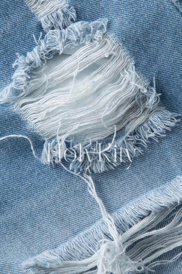 Destroyed Frayed Wrap Denim Shorts