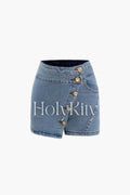 Asymmetric Wrap Denim Shorts
