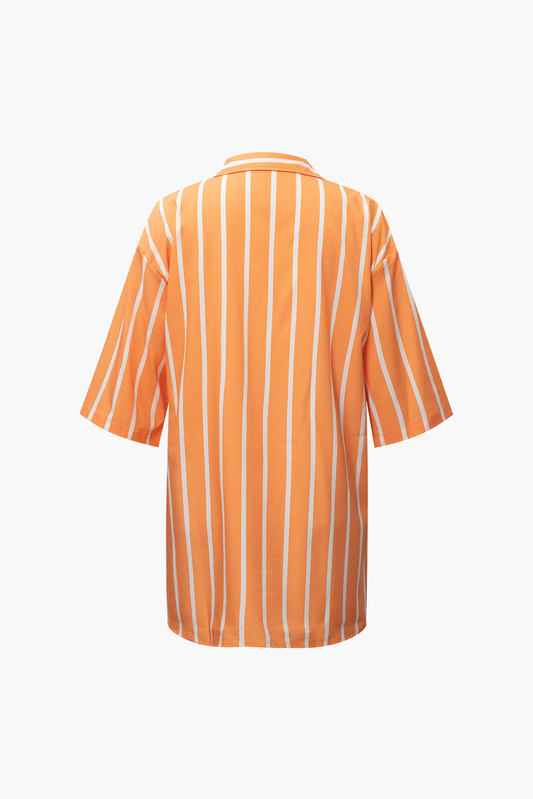 Vertical Stripe Short Sleeve Shirt And Elastic Waist Shorts Set