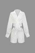 Button Up Long Sleeve Shirt And Shorts Set