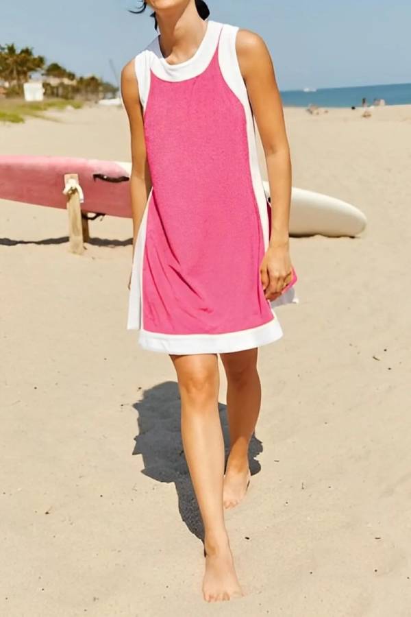 Women's Color Block Sleeveless Side Slit Tops and Matching Shorts Two Piece Set